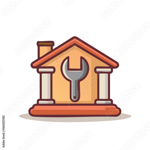 House repair vector, wrench symbol, home maintenance, construction industry.