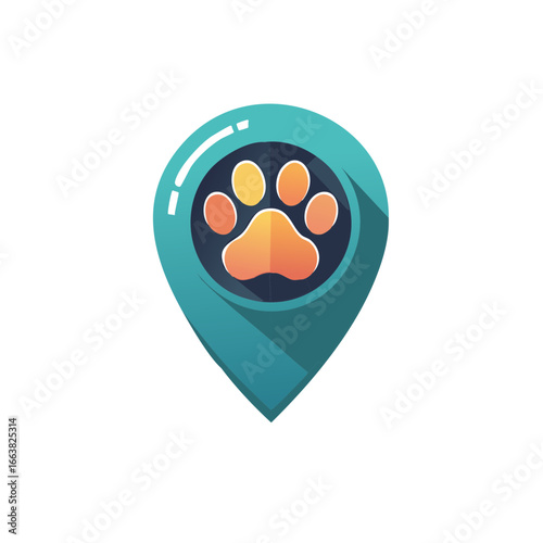 Location Icon with Pet Paw for Vets or Animal Shelter Find on Map