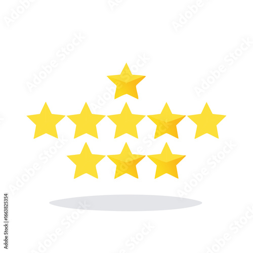 Rating System Concept with Nine Golden Stars, Positive Feedback Vector Illustration