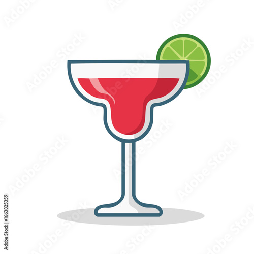 Vibrant Red Cocktail with Lime Garnish Vector Illustration Refreshing Drink Icon