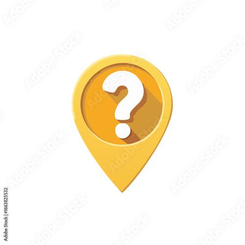 Yellow Map Pointer with a White Question Mark Symbol indicating unknown location or frequently asked questions