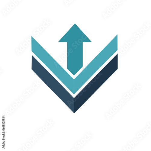 Free Download Upward Arrow Symbol with Chevron Design in Shades of Teal and Navy Blue for Direction or Company Logo - GFXLoad