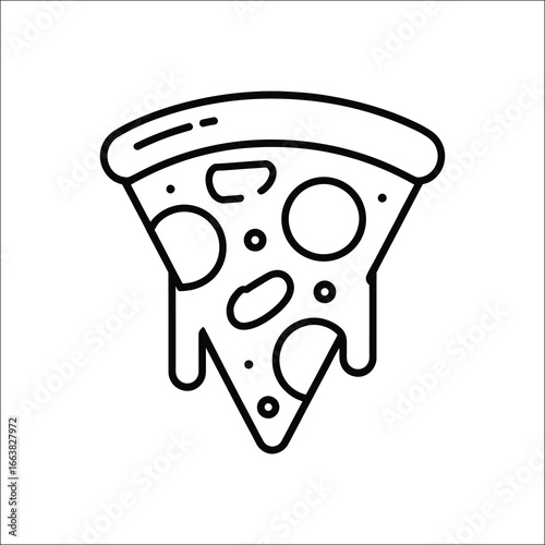 Hand-drawn Pepperoni Pizza Slice; Melted Cheese; Doodle Style; Delicious Food Illustration; Black and White Graphic.