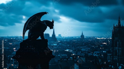 Gargoyle silhouette night city