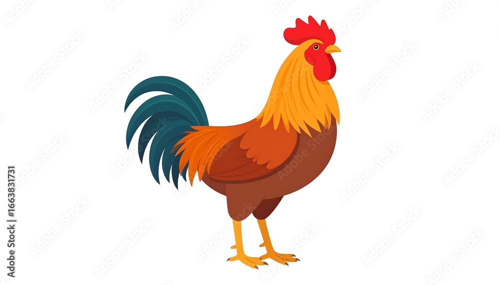Fototapeta premium Illustrative stylized rooster with vibrant colors, presenting a simplified representation of