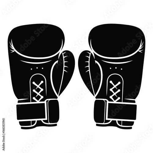 Pair of black boxing gloves ready for a championship fight on isolated white silhouette