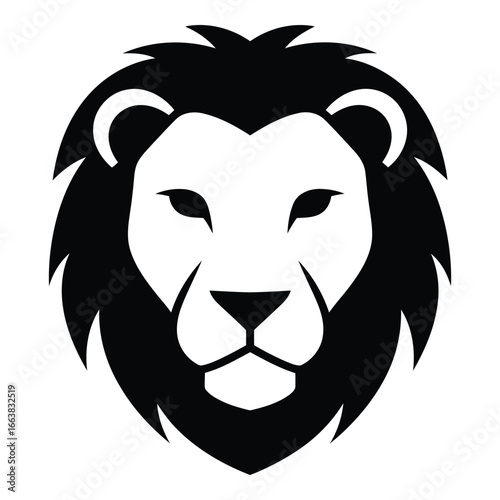 Majestic lion head emblem symbolizing strength power courage authority and royalty in bold silhouette silhouette