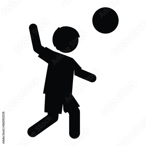 Silhouette of a young boy playing volleyball hitting the ball with force and enthusiasm silhouette