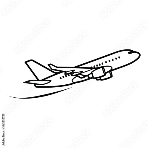 Commercial jet airplane taking off with wingtip devices ascending into the sky silhouette
