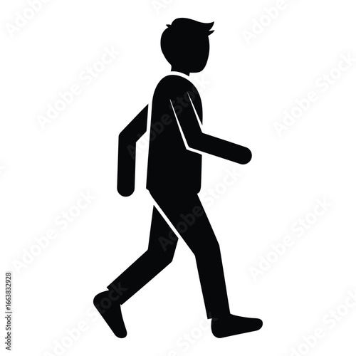 Silhouette of a man walking forward with one leg raised depicting motion and activity silhouette
