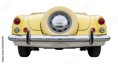 Isolated Rear View of a Classic Yellow Car with Spare Tire