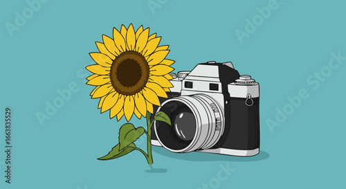 Vintage Camera with Sunflower