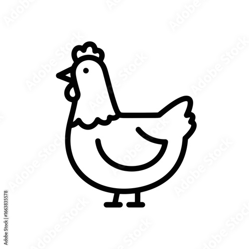 Chicken Vector Icon in Simple Line Art Style  