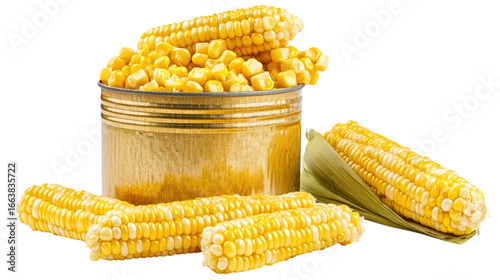 Canned Corn Kernels and Cob isolated on a Transparent Background