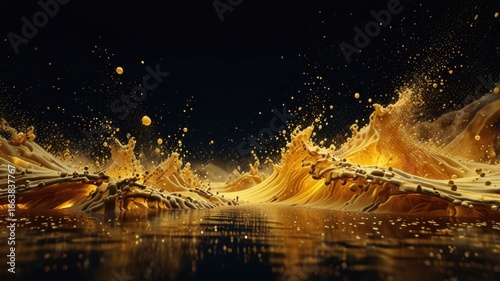 Sand Dust Storm Swirling into Glowing Golden Sand Wave Background