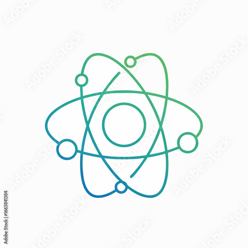 A vector illustration of an atom, featuring orbiting electrons and a nucleus. The atom design with a gradient color scheme is perfect for science, technology, biotechnology, and educational projects