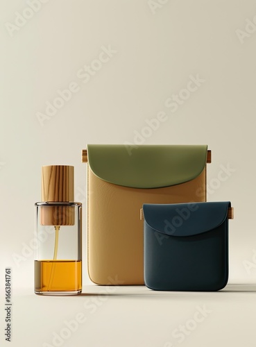 Studio shot Eco-friendly travel kit; minimalist beige background
