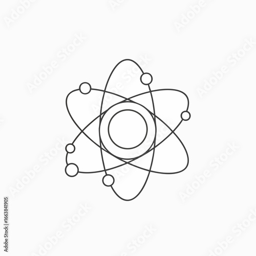 An illustrated atom design on a white background. A science-themed illustration depicts the atom structure. Perfect for educational materials, biotechnology concepts, and scientific presentations