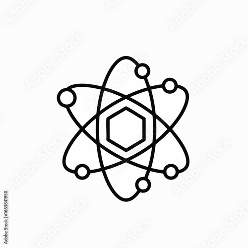 Atom icon, biotechnology symbol, science illustration. Perfect for educational materials, websites, or presentations related to atomic structure, nuclear physics, or scientific research