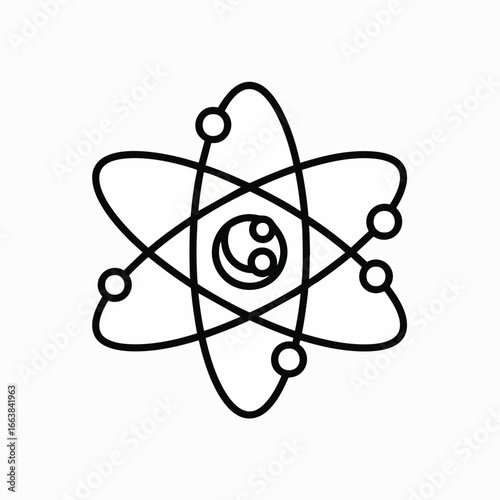 Atom icon, science symbol, biotechnology graphic. Perfect for educational materials, scientific presentations, or website design. Clean line art style, simple and modern