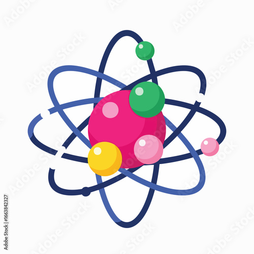 Colorful atom model illustration. This graphic represents biotechnology, science education, and the structure of matter. Great for use in educational materials and science concepts