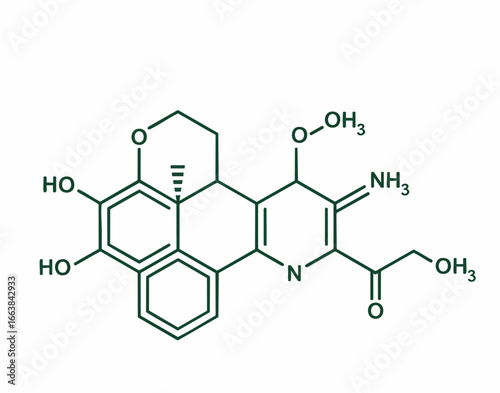 Illustration of a complex chemical structure. Demonstrates concepts of biotechnology, atom arrangement, and molecular design. Useful for science and research materials