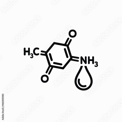 Line art illustration of a chemical compound, possibly related to biotechnology. The atom structure is clearly depicted, with a drop of liquid suggesting a solution or reaction