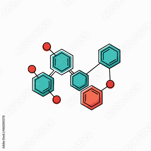 Molecular structure illustration featuring an atom and its components. This vector graphic represents biotechnology concepts and scientific research