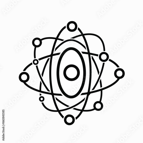 Stylized Atom illustration for science and technology concepts. Depicts molecular structure, representing atom and biotechnology. Use for scientific research or education related designs
