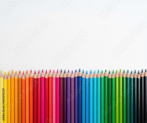 Vibrant Spectrum Row of Colorful Pencils on a White Background