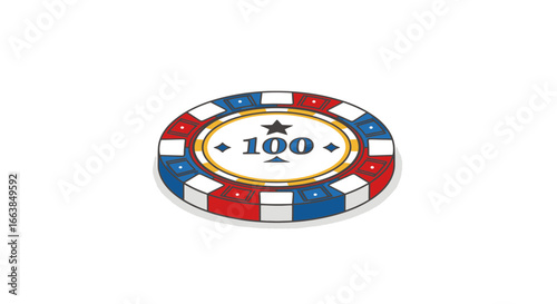 Poker Chip Close-Up, Gaming Table, Graphic Design, Vibrant Colors, High-Quality View, Gambling Concept