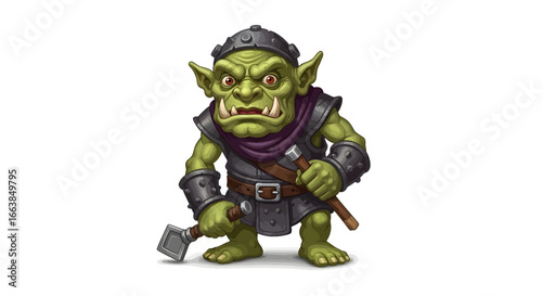 Action-Packed Fantasy Battle, Orc Warrior, Fantasy Realm, Illustration, Colorful Environment, Dynamic View, Adventure Concept