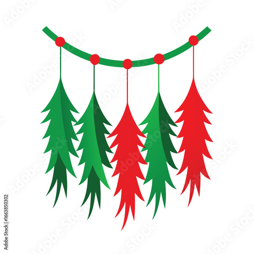shimmering tinsel strands hanging on a tree