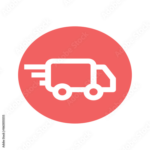 Speedy Delivery: A simplified yet impactful representation of a delivery truck swiftly traversing with an artistic depiction of a red circular background.