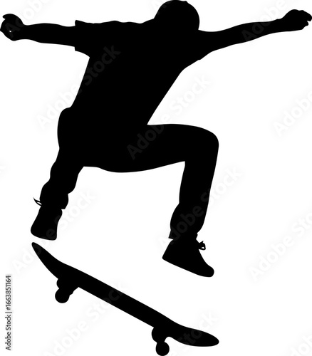 Silhouette of a Skateboarder Performing a Trick in Mid-Air A Dynamic Display of Skill and Precision on Wheels with Precision