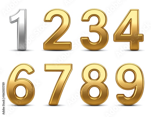 Gold and silver numbers on white background