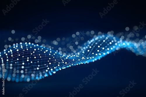 Abstract Blue Digital Network Wave with Glowing Particles