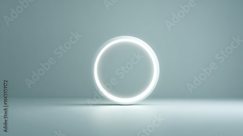 Glowing ring on a surface, minimalist background with soft, blurred light