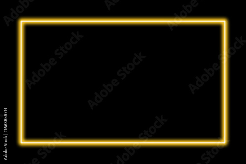 Gold Neon Light Frame | Rectangular Glow Isolated on Black