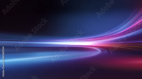 Glowing streaks of light in blues, pinks, and purples against dark background