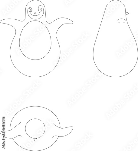 Vector outline illustration of penguin toy in simple minimalist style
