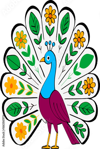 Traditional Indian Motif Animals, Peacock Illustration