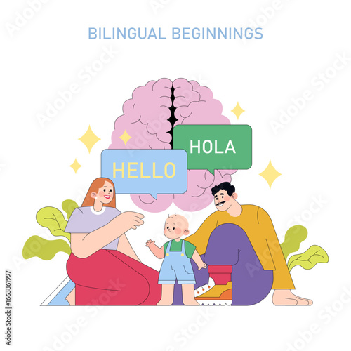 Family Engages Child in Bilingual Learning Session