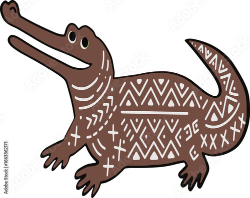 Indian Folk Art Vector, Crocodile with tribal art