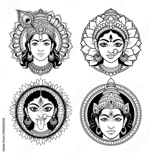Hindu goddess faces vector illustration