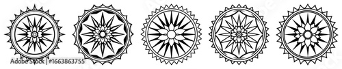 Sudarshana Chakra and sacred geometric symbols vector icon set