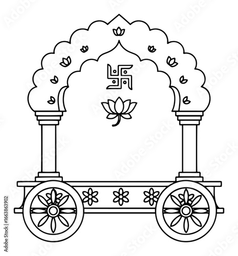 Traditional Hindu festival chariot Ratha vector line art icon