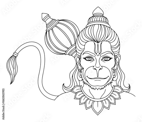 Hanuman face with gada mace halo vector illustration