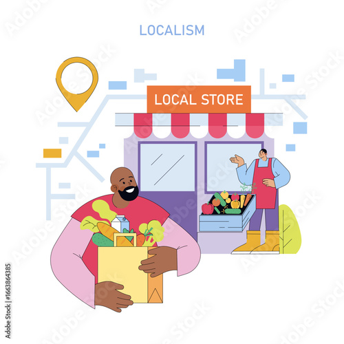 Man Shopping at Local Store Vector Illustration