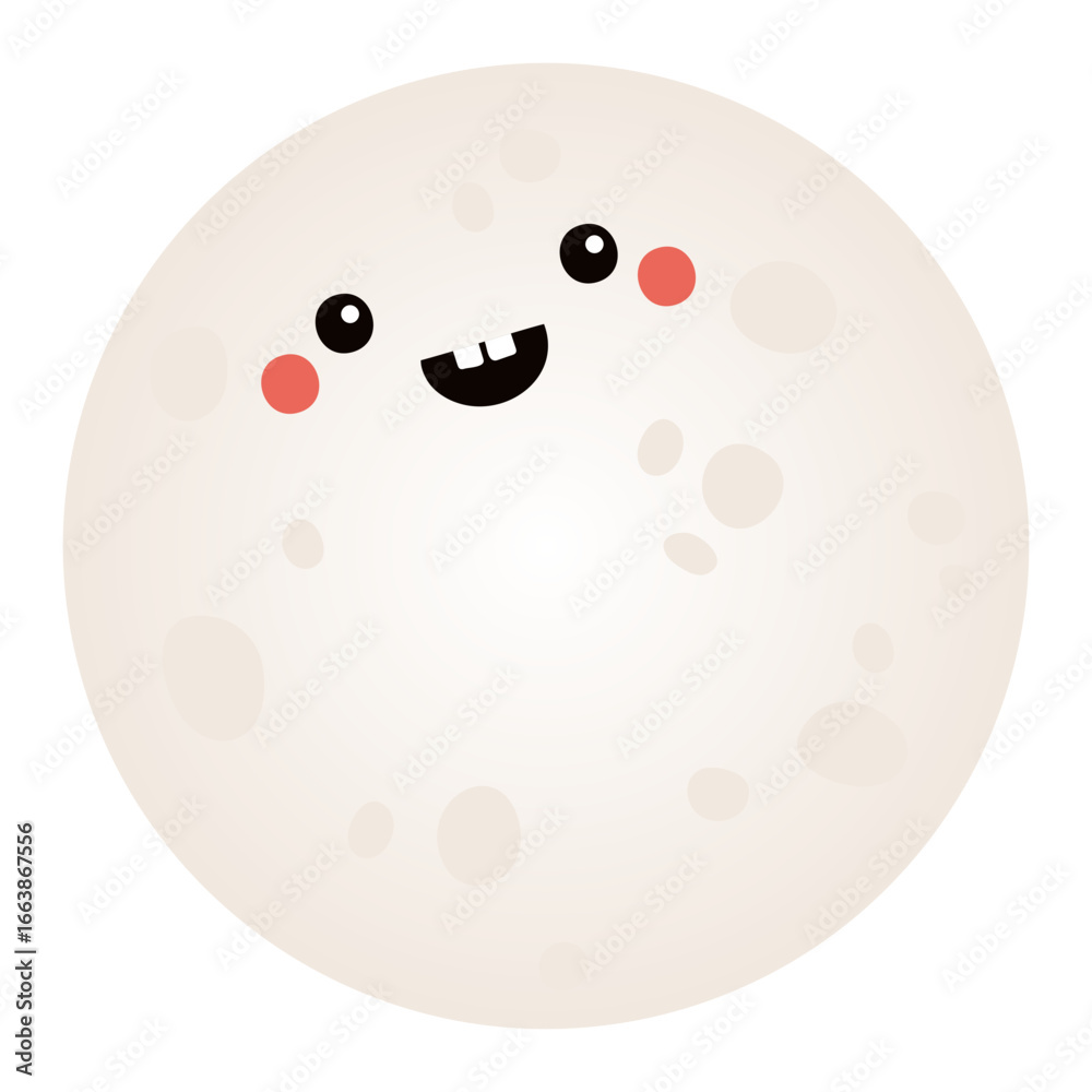 Obraz premium Full moon with kawaii face isolated on transparent. Flat vector illustration. Cute cartoon character. Mid Autumn Festival, Tsukimi, Chuseok design element, holiday clip art